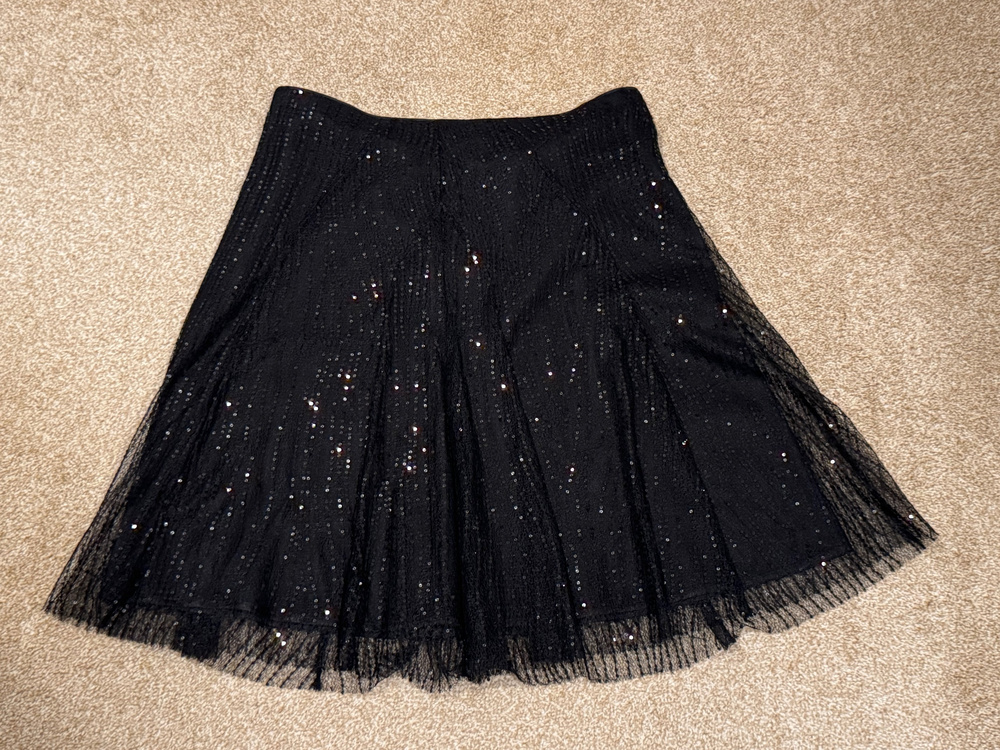Anne Klein New York Women 14 Skirt Black Sequin Tulle Mesh A Line Cocktail Party